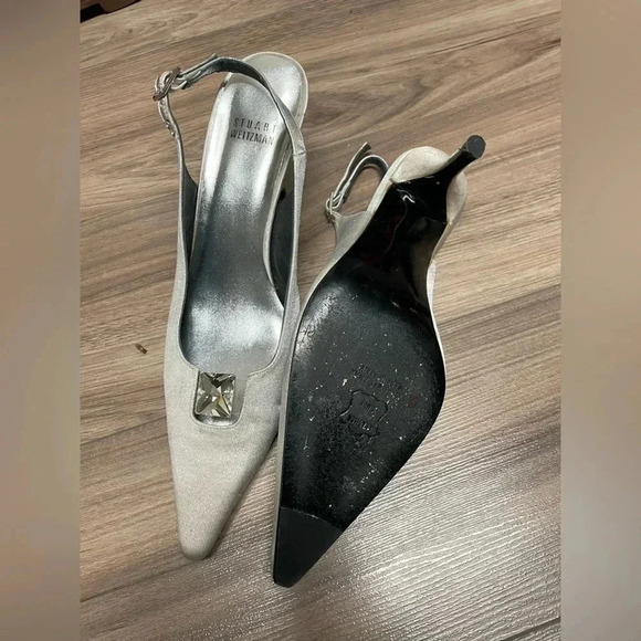 Stuart Weitzman Sling back heels metallic silver 8.5 - Picture 7 of 7